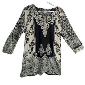 Uniti Casual Tunic Top Women One Size Tunic Boho Lightweight Cottage Core Black